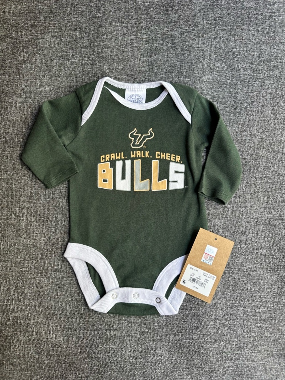 NWT Rivalry Threads ‘91 USF University of South Florida Bulls Baby Bodysuit 0-3M